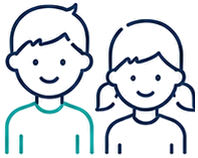 Illustration of a smiling boy and girl standing side by side.