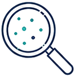 Search icon: magnifying glass over teal dots, used to initiate a search function