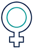 Female gender symbol icon with a teal inner circle on a white background.