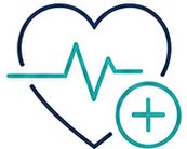 Heart outline with a pulse line and a plus in a circle, indicating adding a health/medical item or metric
